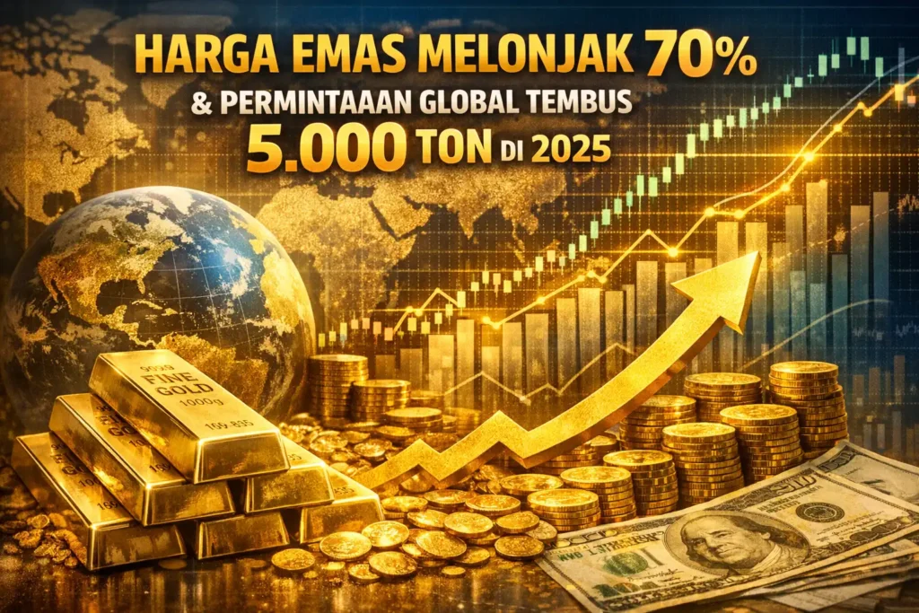 Cetak Sejarah: Harga Emas Melonjak 70% dan Permintaan Global Tembus 5.000 Ton di 2025