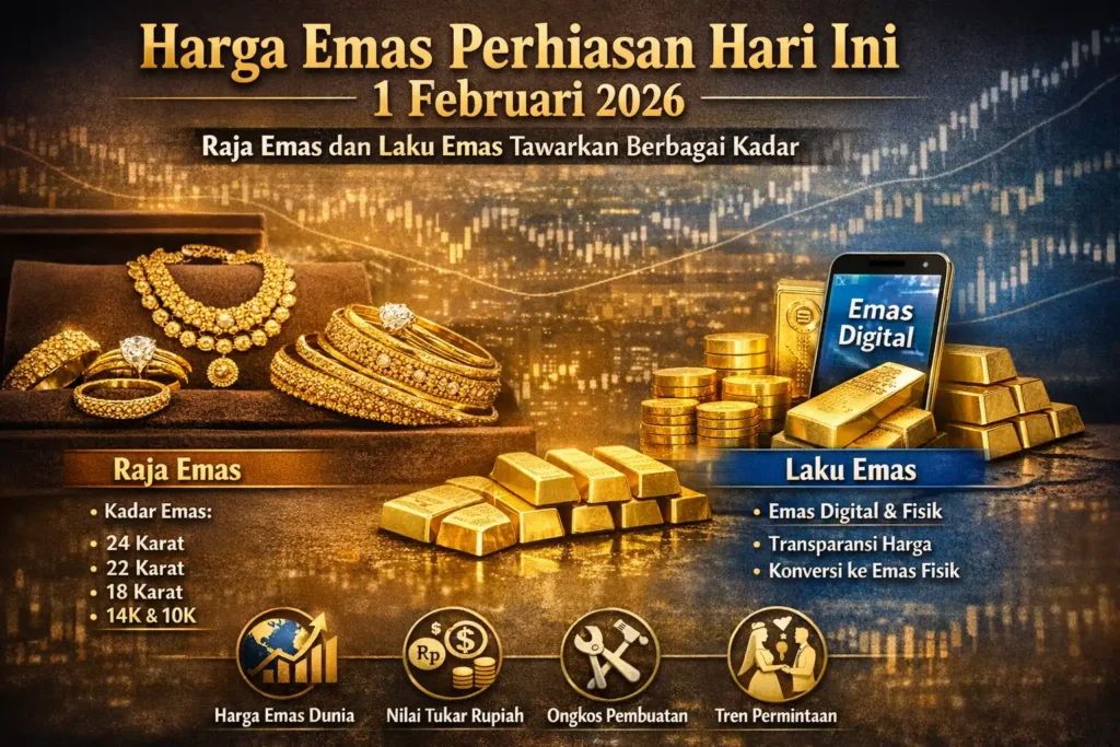 Harga Emas Perhiasan Hari Ini Pada 1 Februari 2026: Raja Emas dan Laku Emas Tawarkan Berbagai Kadar